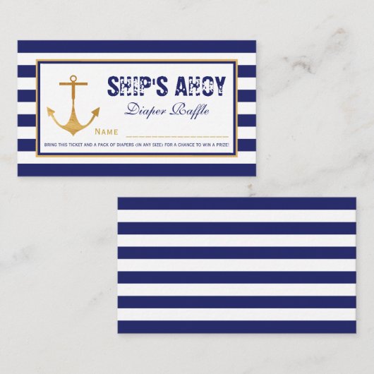 いかり航海のベビーシャワーおむつラッフルチケット エンクロージャーカード (正面/裏面)
