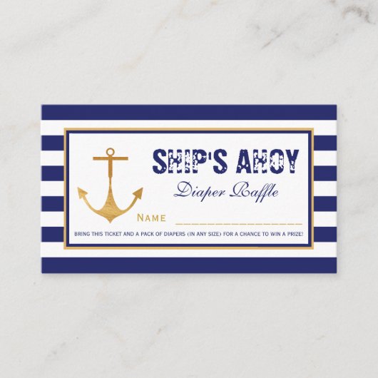いかり航海のベビーシャワーおむつラッフルチケット エンクロージャーカード (正面)