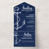 いかり航海のベビーシャワーおむつラッフルネイビー オールインワン招待状 (内側)