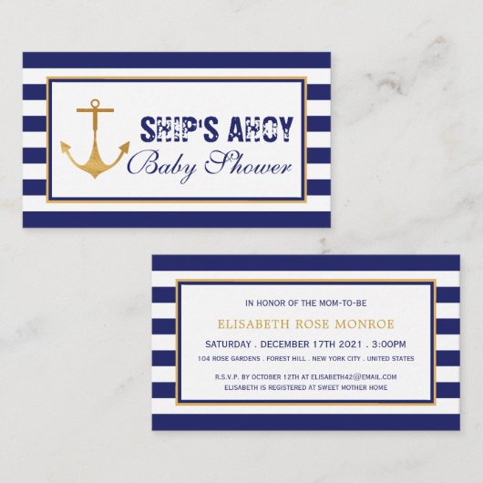 いかり航海のベビーシャワーチケット招待状 エンクロージャーカード (正面/裏面)