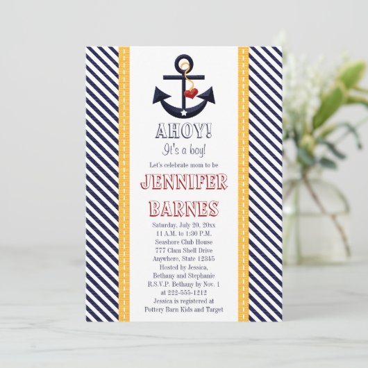 いかり航海のベビーシャワー招待状黄 招待状 (スタンド正面)