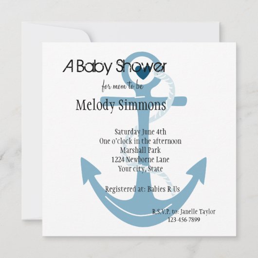 いかり航海のベビーシャワー 招待状 (裏面)