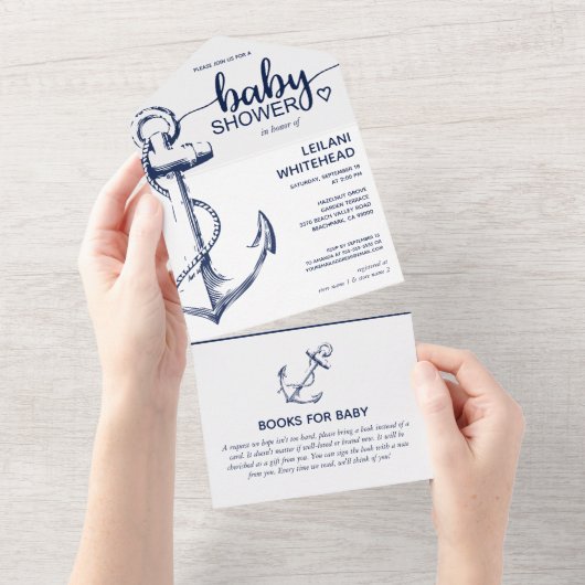 いかり航海のベビー用ベビーシャワーブック オールインワン招待状 (貼ってはがせる)
