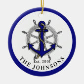 いかり航海のホイールネイビーブルーメタルオーナメント セラミックオーナメント (正面)