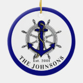 いかり航海のホイールネイビーブルーメタルオーナメント セラミックオーナメント (裏面)