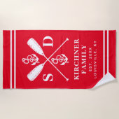 いかり航海のボートオアーズファミリーモノグラムレッド ビーチタオル (正面)