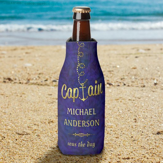 いかり航海のボートキャプテン金ゴールド |名前をカスタムする ボトルクーラー