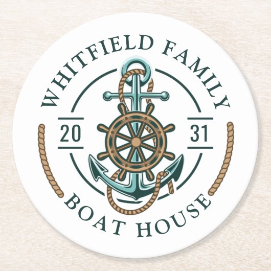 いかり航海のボートホイール及びロープファミリー ラウンドペーパーコースター (正面)