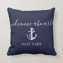 いかり航海のボート名ネイビーブルーウェルカムクルーボード クッション