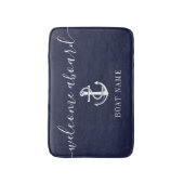 いかり航海のボート名ネイビーブルーウェルカムクルーボード バスマット (正面縦)