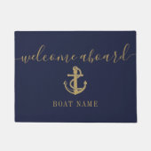 いかり航海のボート名ブルー金ゴールドウェルカムクアボード ドアマット (正面)