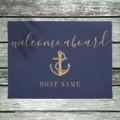 いかり航海のボート名ブルー金ゴールドウェルカムクアボード ドアマット