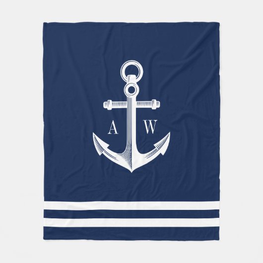いかり航海のモノグカスタムラムネイビー フリースブランケット (正面)