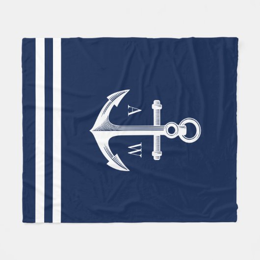 いかり航海のモノグカスタムラムネイビー フリースブランケット (正面(横))