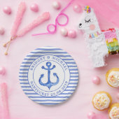 いかり航海のモノグラムネイビーストライプの紙プレート ペーパープレート (パーティー)