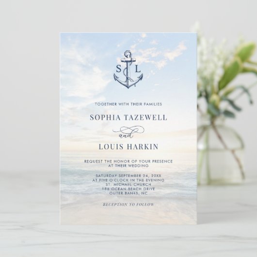 いかり航海のモノグラムビーチ結婚式 招待状 (スタンド正面)