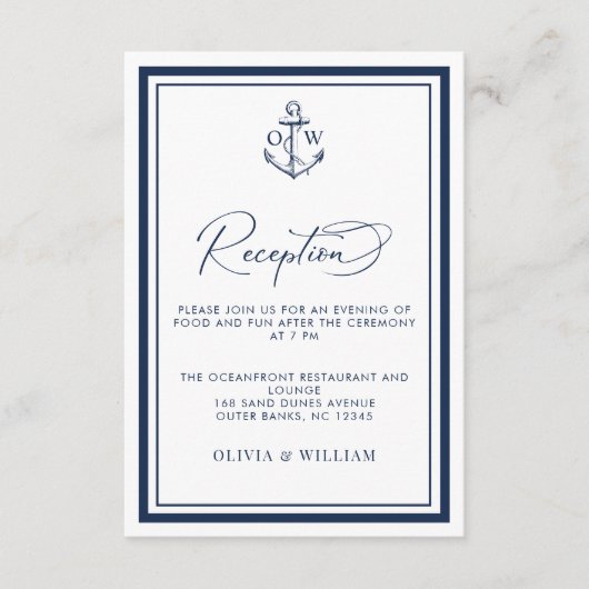 いかり航海のモノグラム海軍ウェディングレセプション エンクロージャーカード (正面)