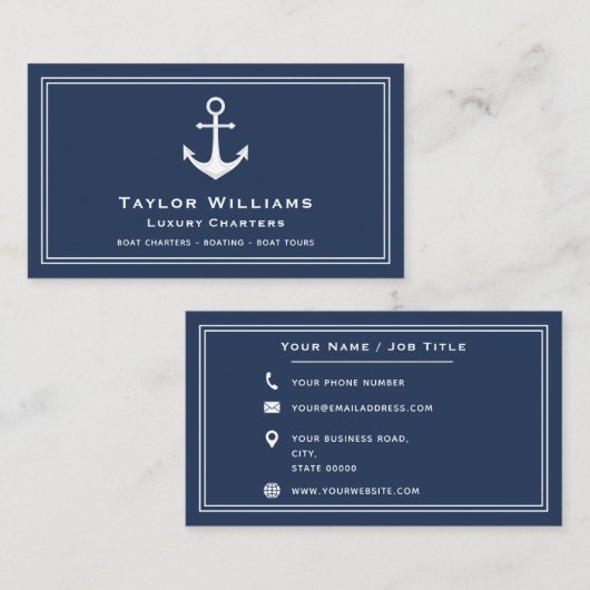 いかり航海のヨットボートキャプテンブルー&ホワイト 名刺 (正面/裏面)