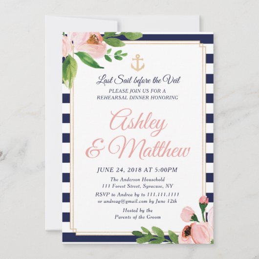 いかり航海のリハーサルディナー招待状 招待状 (正面)