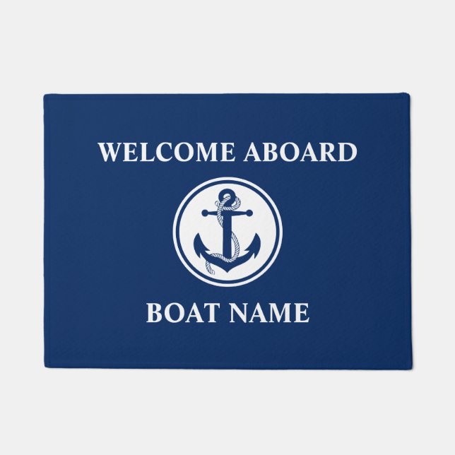 いかり航海のロープウェルカムクアボードボート名 ドアマット (正面)