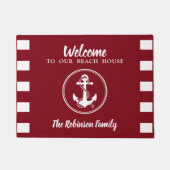 いかり航海のロープウェルカムビーチハウスネームレッド ドアマット (正面)