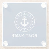 いかり航海のロープスターズボート名ネイビーブルー ガラスコースター (裏面)