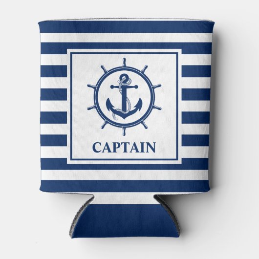 いかり航海のロープホイールストライプのキャプテン 缶クーラー (正面)