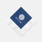 いかり航海のロープホイールネイビーブルーボート名 縁ありカクテルナプキン (角)