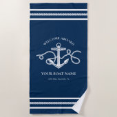 いかり航海のロープボート名ウェルカムクアボード海軍 ビーチタオル (正面)