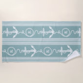 いかり航海のロープモノグラムダスティーブルー ビーチタオル (正面)