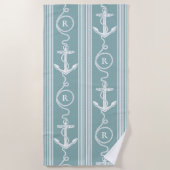 いかり航海のロープモノグラムダスティーブルー ビーチタオル (正面)