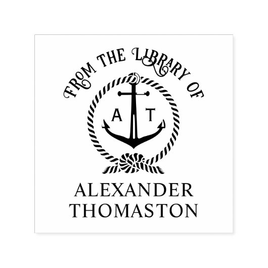 いかり航海のロープライブラリ図書名2イニシャル セルフインキングスタンプ (デザイン)