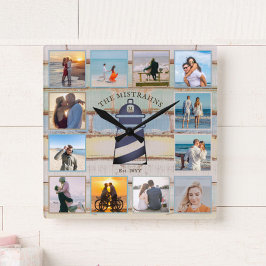 いかり航海のヴィンテージウッド12-フォトコラージュ スクエア壁時計