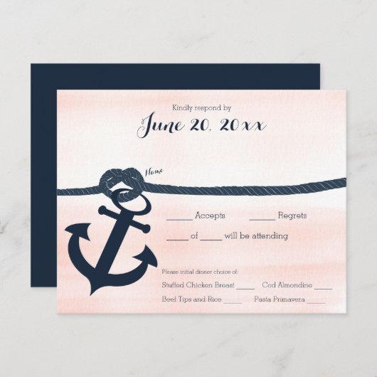 いかり航海の及びロープ応答海軍と赤面 出欠カード (正面/裏面)