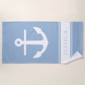 いかり航海の名前をカスタムするパウダーブルー ビーチタオル (正面)