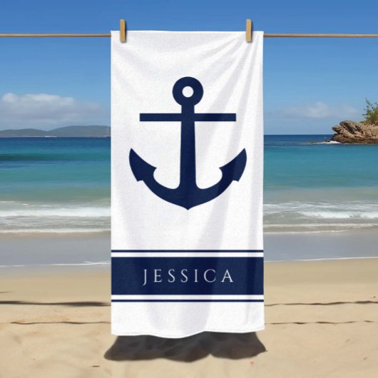 いかり航海の名前をカスタムするパウダーブルー ビーチタオル