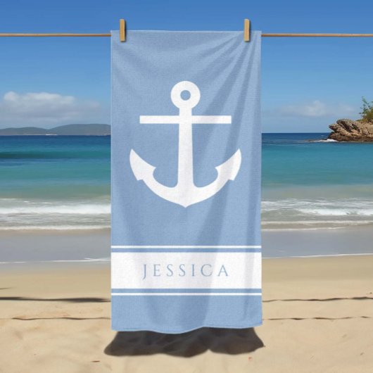 いかり航海の名前をカスタムするパウダーブルー ビーチタオル