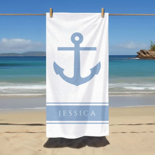 いかり航海の名前をカスタムするブルー ビーチタオル