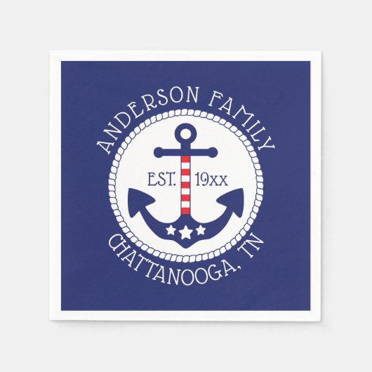いかり航海の愛国的な家族名 スタンダードカクテルナプキン (正面)