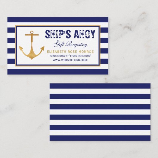 いかり航海の赤ちゃんシャワー贈与簿 エンクロージャーカード (正面/裏面)