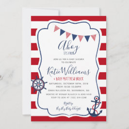 いかり航海の赤白青ボーイベビー招待状 招待状