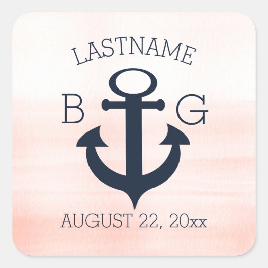 いかり航海の赤面とネイビーブルーモノグラム スクエアシール (正面)