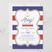 いかり航海の7月4日赤色の青い金ゴールドのベビーシャワー 招待状 (正面)