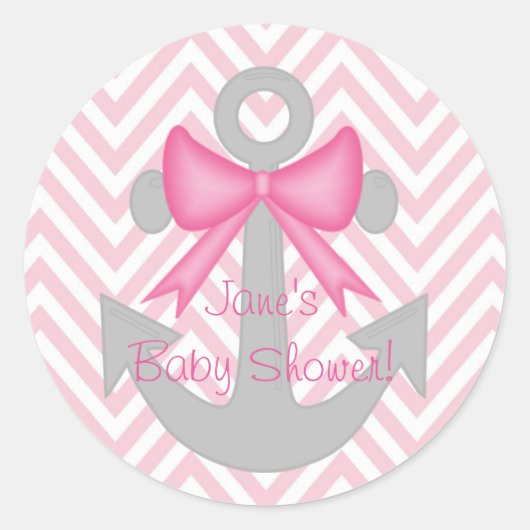 いかり遠くにガールベビーシャワーステッカー ラウンドシール (正面)