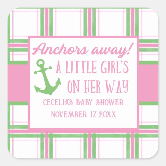 いかり遠くにガール航海のベビーシャワー スクエアシール (正面)