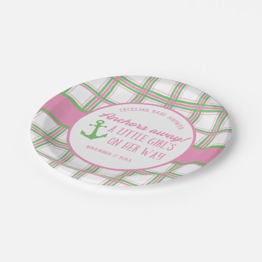 いかり遠くにガール航海のベビーシャワー ペーパープレート (アングル)