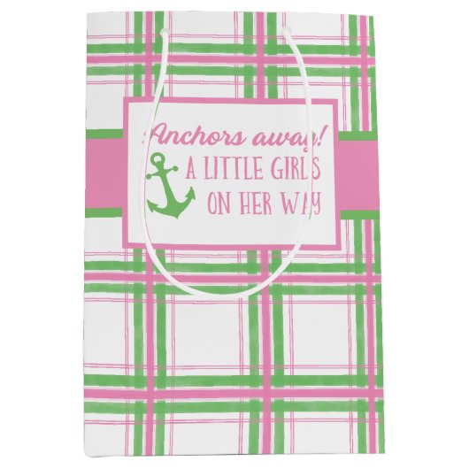 いかり遠くにガール航海のベビーシャワー ミディアムペーパーバッグ (正面)