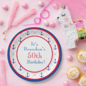 いかり遠くに赤白青50誕生日 ペーパープレート (パーティー)