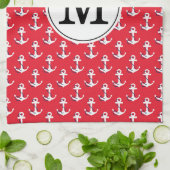 いかり遠くに!レッドカスタムモノグラムのゴルフバッグ キッチンタオル (折り畳み)