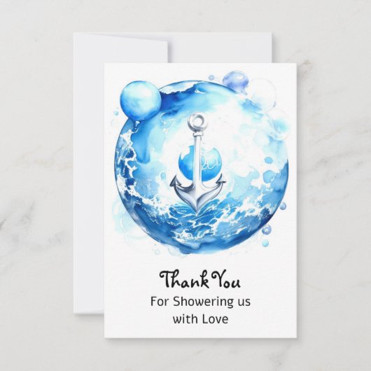 いかり遠くに:航海の水彩男の赤ちゃんシャワー サンキューカード (正面)